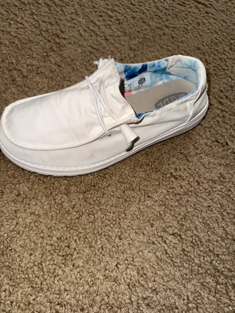 Hey Dude Women’s White Slip-On Sneakers with Blue Inner Pattern - Picture 6 of 13
